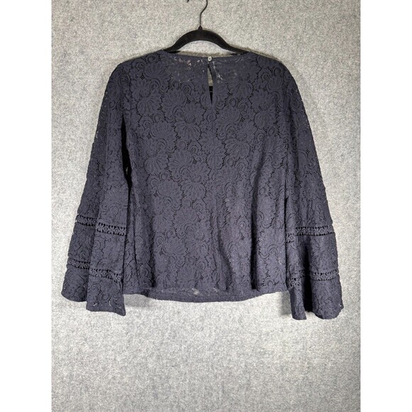 Loft Top Women Small Navy Blue Embroidered Lace Flare Sleeve Romantic Boho - Picture 6 of 7